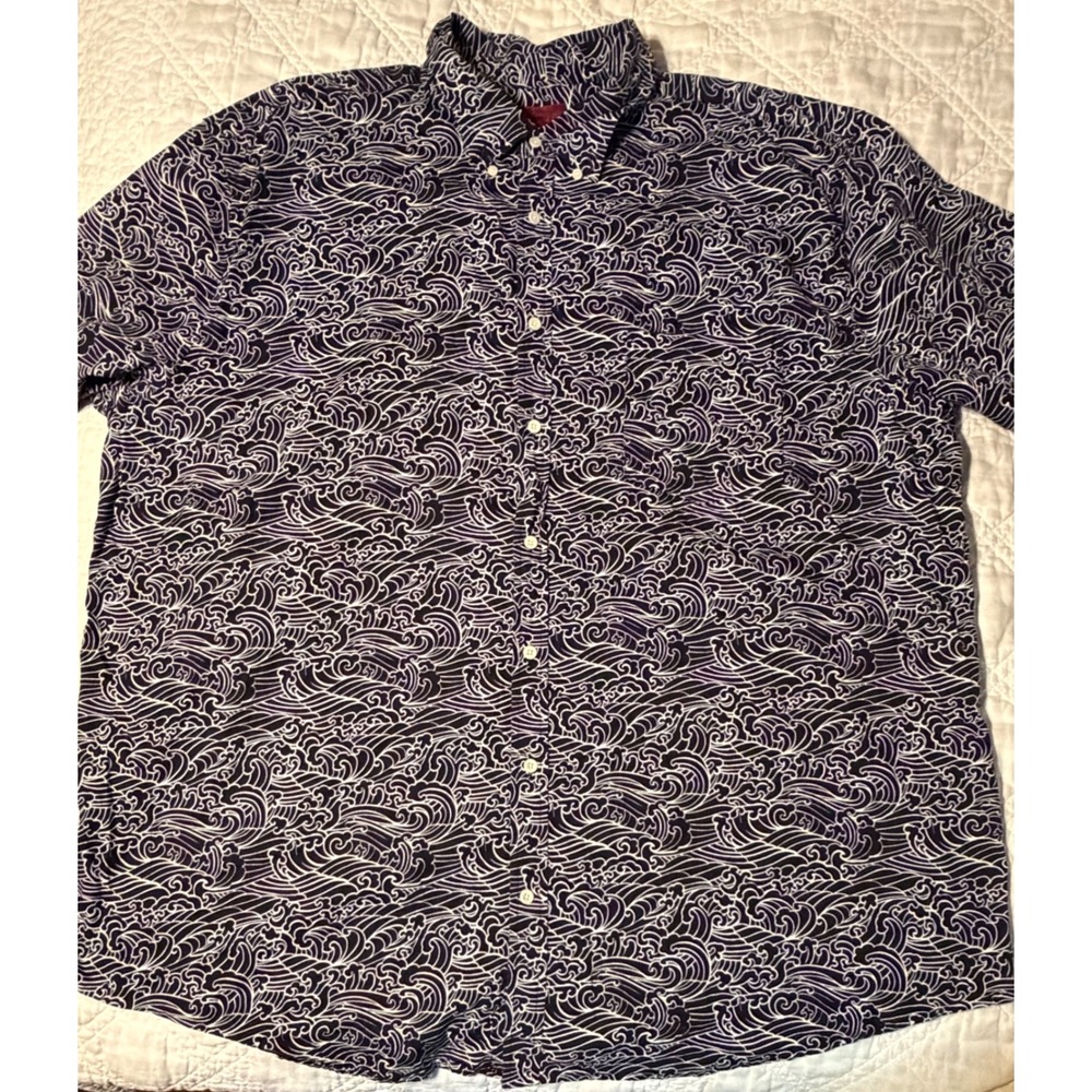 The Foundry Button Up Shirt Mens 3XLT black White Waves Graphic Short Sleeve